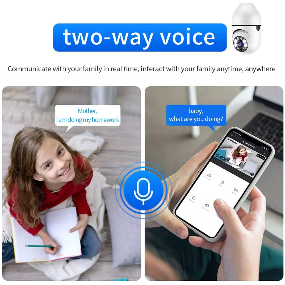 Bulb E27 Surveillance Camera Full Color Night Vision Automatic Human Tracking Zoom Indoor Security Monitor Wifi Miini IP Camera