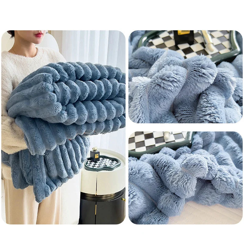 Imitation Rabbit Velvet Autumn Warm Bed Blanket or Blanket and Pillowcase Soft Warmth Winter Sofa Blankets for Throw Lap Blanket