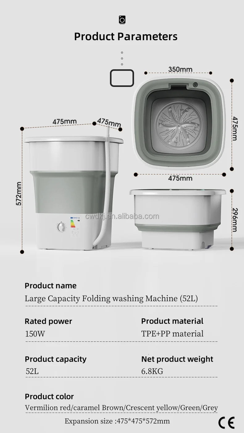 Portable 52L Laundry Washer Folding Mini Washing Machine For Underwear Kids Baby Clothes