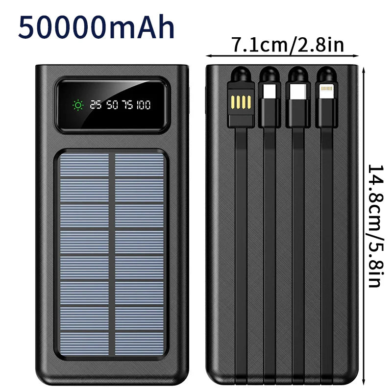 20000/30000mAh Solar Power Bank LED Light Large Capacity Fast Charging Battery With 4-Cables Outdoor Power Bank