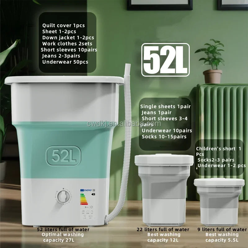 Portable 52L Laundry Washer Folding Mini Washing Machine For Underwear Kids Baby Clothes
