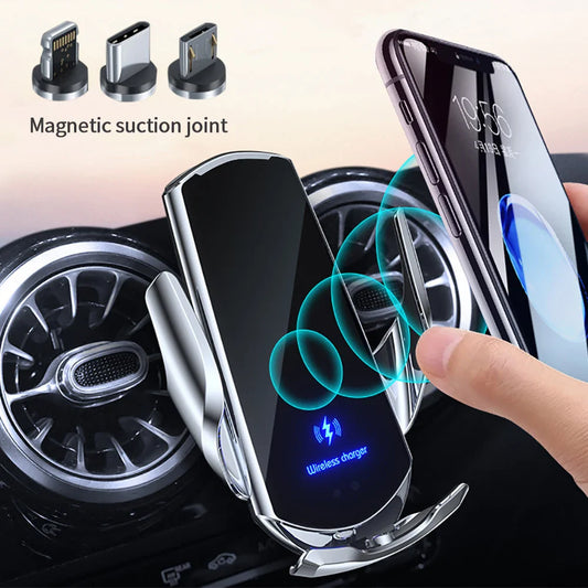 15W Q3 Smart Sensor Car Phone Wireless Charger Fast Charging Auto-Clamping Car Phone Holder for iPhone and All Android