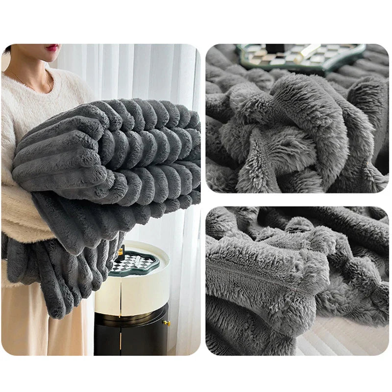 Imitation Rabbit Velvet Autumn Warm Bed Blanket or Blanket and Pillowcase Soft Warmth Winter Sofa Blankets for Throw Lap Blanket