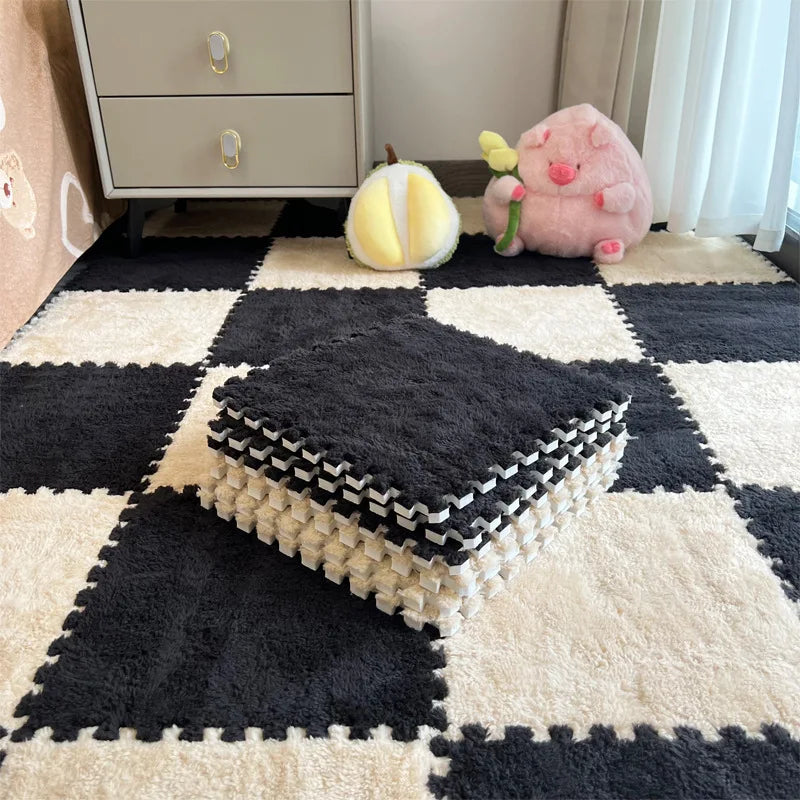 Plush carpet by the bed, full of splicing foam floor mats in the bedroom, cutting tatami mats for home use bedroom decor