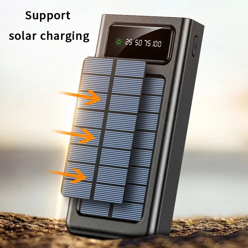 20000/30000mAh Solar Power Bank LED Light Large Capacity Fast Charging Battery With 4-Cables Outdoor Power Bank