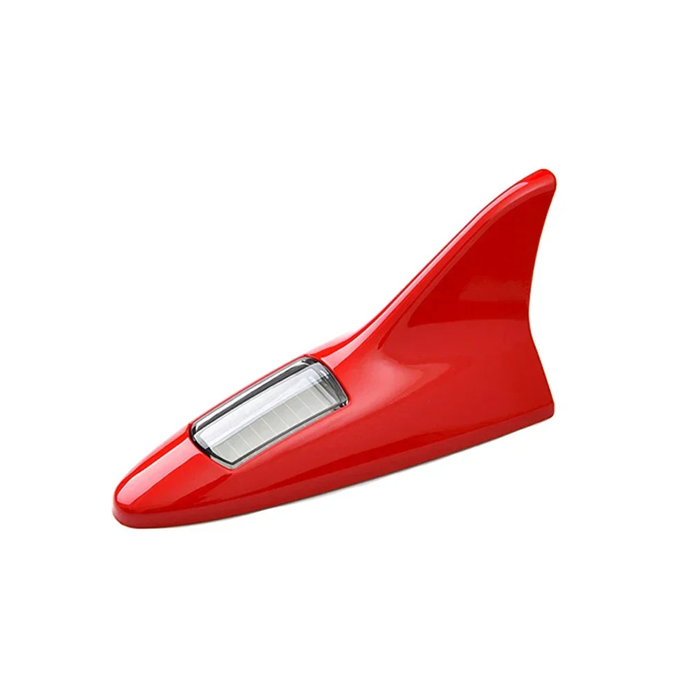 Universal Car Shark Fin Antenna Roof Tail Modification Light with Solar LED Light Car Antenna Driving Safety Warning Light