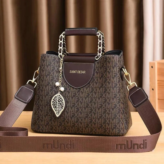New PU Handbag Large Capacity Printing Messenger Bag Shoulder Bag Office Use