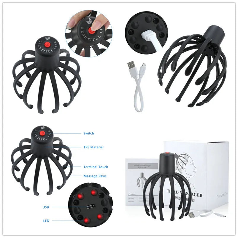 Electric Head Massager Scalp Hair Growth Head Relax Stress Relief Head Scratcher Scalp Stimulation Massage Claw Health Care